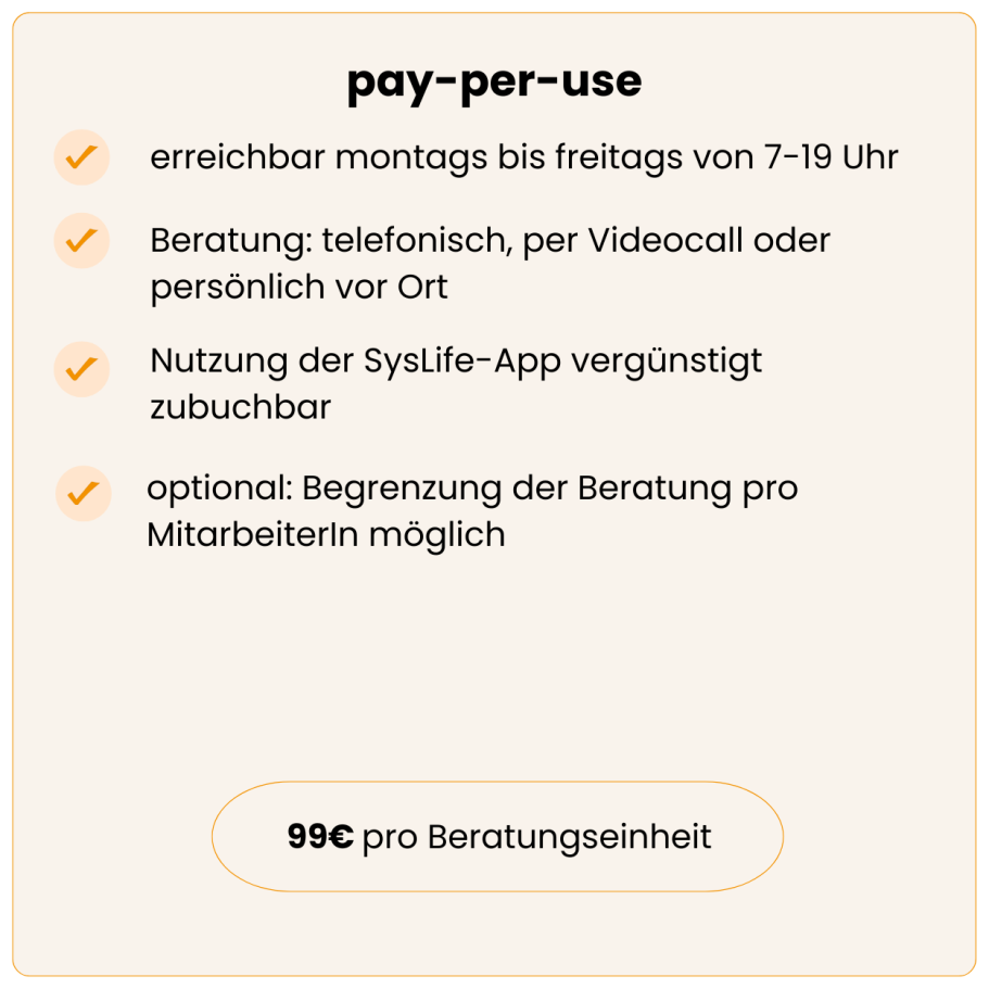 Informationen zu Beratungsangeboten: Erreichbarkeit, Optionen und Preise.